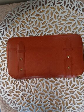 Halogen Burnt Orange Zip-Around Leather Wallet with Gold Hardware